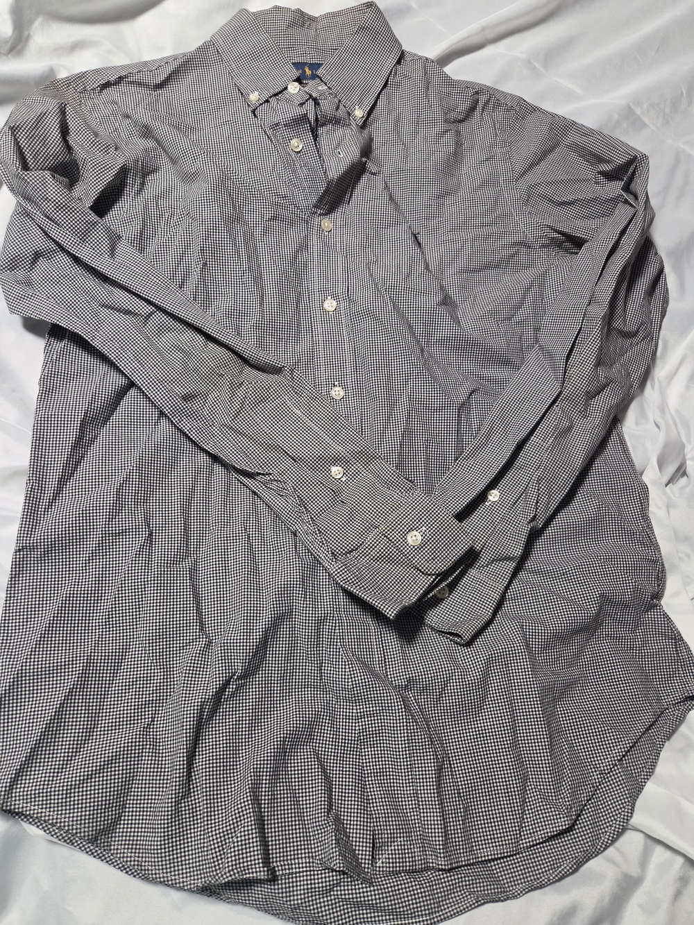 Ralph Lauren Men's Micro-Check Button-Down Shirt in Black and White Small